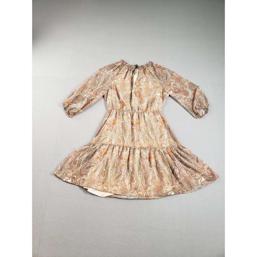 International Concepts Women Dress 10 Brown Paisley Ruffle Keyhole Casual Summer